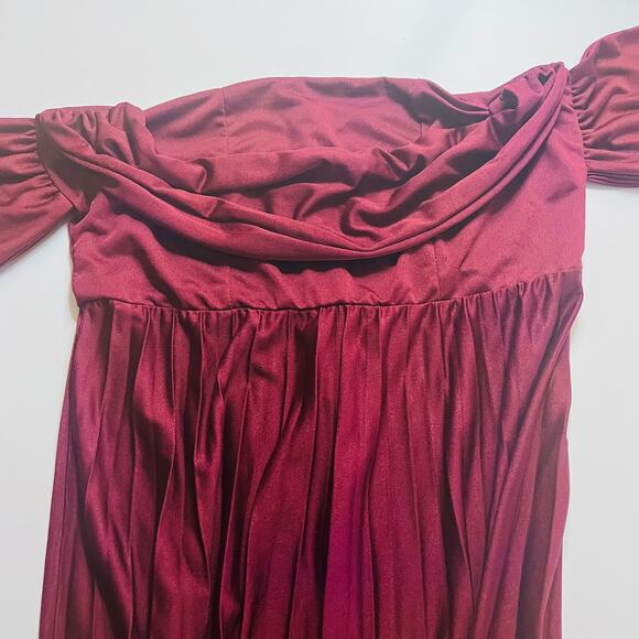 ASOS Draped Neck Off Shoulder Pleated Maxi Dress Size 10 Burgundy NEW - Picture 5 of 11